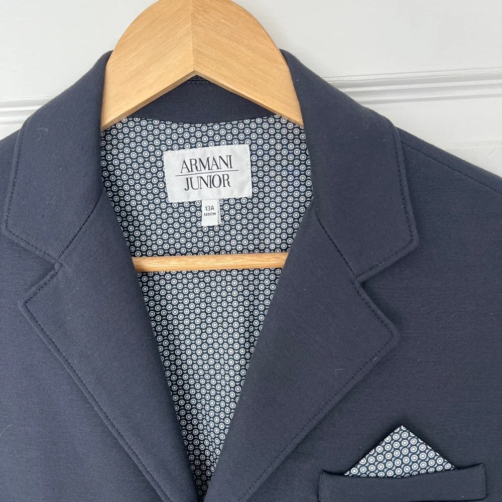Armani Junior Boys Navy Knit Blazer | Size 13A | Designer Jacket